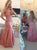 Mermaid V Neck Floor Length Tulle Appliques Open Back Prom Dresses