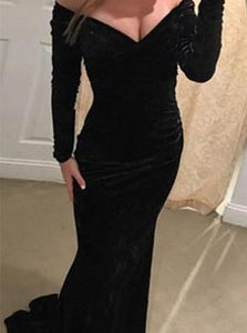 Off the Shoulder Black Velvet Prom Dresses