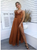 A Line Spaghetti Straps V Neck Satin Slit Prom Dresses