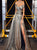 A Line Golden Sequins Prom Dresses with Sweep Train