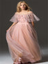 Tulle Jewel Bell Sleeves A Line Prom Dress With Handmade Flowers LBQ0977