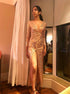 Sheath V Neck Long Sleeves Sequins Prom dresses with Slit LBQ3236