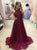A Line Wine Red Chiffon Sequins Scoop Prom Dresses