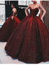 Burgundy Ball Gown Sweetheart Sequins Prom Dress LBQ1190