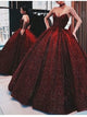 Burgundy Ball Gown Sweetheart Sequins Prom Dresses 