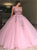 Pink Ball Gown Deep V Neck Sleeveless Applique Tulle Prom Dresses