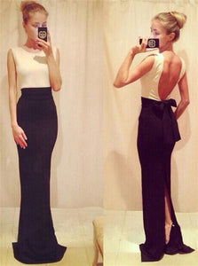 Floor Length Open Back Black Evening Dresses