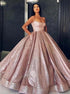 Rose Gold Spaghetti Straps Ball Gown Sequins Prom Dress with Pockets LBQ1825