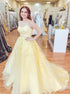 A Line Yellow Tulle Appliques Prom Dress LBQ2107