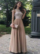 A Line Scoop Beaded Lace Chiffon Prom Dresses