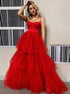 A line Spaghetti Straps Red Tulle Prom Dress LBQ2544