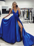 A Line Deep Spaghetti Strap V Neck Sexy Long Prom Dress LBQ1322