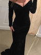Long Sleeves Mermaid Black Velvet Prom Dresses