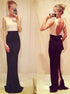 Sheath Scoop Floor Length Chiffon Open Back Prom Dress with Slit LBQ3144