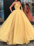 Sleeveless V Neck Yellow Organza Ball Gown Prom Dress LBQ0819