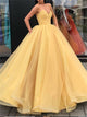 Sleeveless V Neck Yellow Organza Ball Gown Prom Dresses