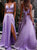 A Line Sweep Train Purple Evening Dresses