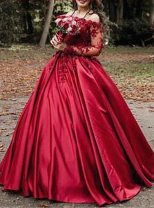 Off the Shoulder Long Sleeves Ball Gown Prom Dresses