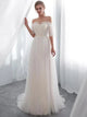 Ivory Off The Shoulder Tulle Half Sleeves Prom Dresses