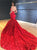 Sweep Train Red Backless Appliques Evening Dresses