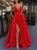 A Line Spaghetti Straps Side Slit Satin Prom Dresses