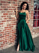 Satin Criss Cross Green Prom Dresses