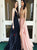 A Line Deep V Neck Tulle Prom Dresses with Appliques 