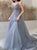 A Line Dusty Blue Spaghetti Straps V Neck Tulle Prom Dresses 