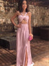 Halter Sweetheart Slit A Line Satin Prom Dresses LBQ2683