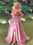 A Line Sweetheart Pink Tulle Beadings Prom Dresses with Slit 