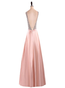Floor Length Beadings Pink Evening Dresses