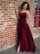 Satin Criss Cross Red Prom Dresses with Slit 