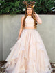 Two Piece A Line High Neck Beadings Organza Prom Dresses with Ruffles