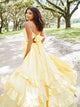 Sweep Train Yellow Spaghetti Strpas Evening Dresses