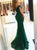Green Sweep Train Lace Prom Dresses