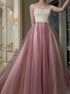 A Line Open Back Bateau Tulle Prom Dress LBQ1348