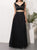 Two Piece A Line V Neck Black Sequin Satin Prom Dresses
