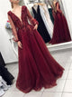 Dark Burgundy Appliques Evening Dresses