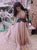 A Line Satin V Neck Pink Prom Dresses 