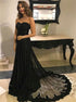 A Line Sweetheart Black Appliques Tulle Prom Dress LBQ3046