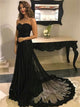 A Line Sweetheart Black Appliques Tulle Prom Dresses