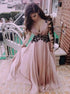 A Line Satin V Neck Pink Prom Dress LBQ0521
