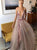 Sweep Train V Neck Pink Evening Dresses