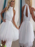 Short White Beadings Sparkly Open Back Halter Prom Dress LBQ1721