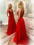 Spaghetti Straps Red Chiffon Open Back Pleats Prom Dresses LBQ2654