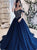 A Line Off the Shoulder Navy Blue Prom Dresses