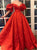 Red Satin Puffy Sleeves Prom Dresses with Floor Length