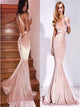 V Neck Mermaid Pink Velvet Floor Length Prom Dresses