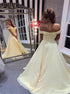 Off Shoulder A Line Yellow Chiffon Prom Dress with Slit LBQ3795