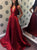 A Line Deep V Neck Satin Prom Dresses with Pleats